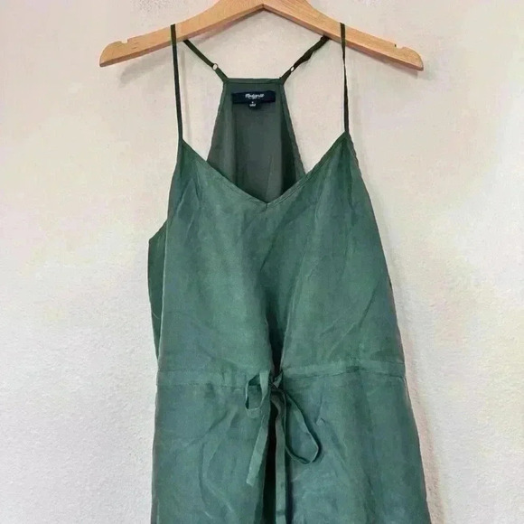 Madewell Forest Green Satin Dress Beautiful Size 2 Racerback Pockets - Picture 2 of 6